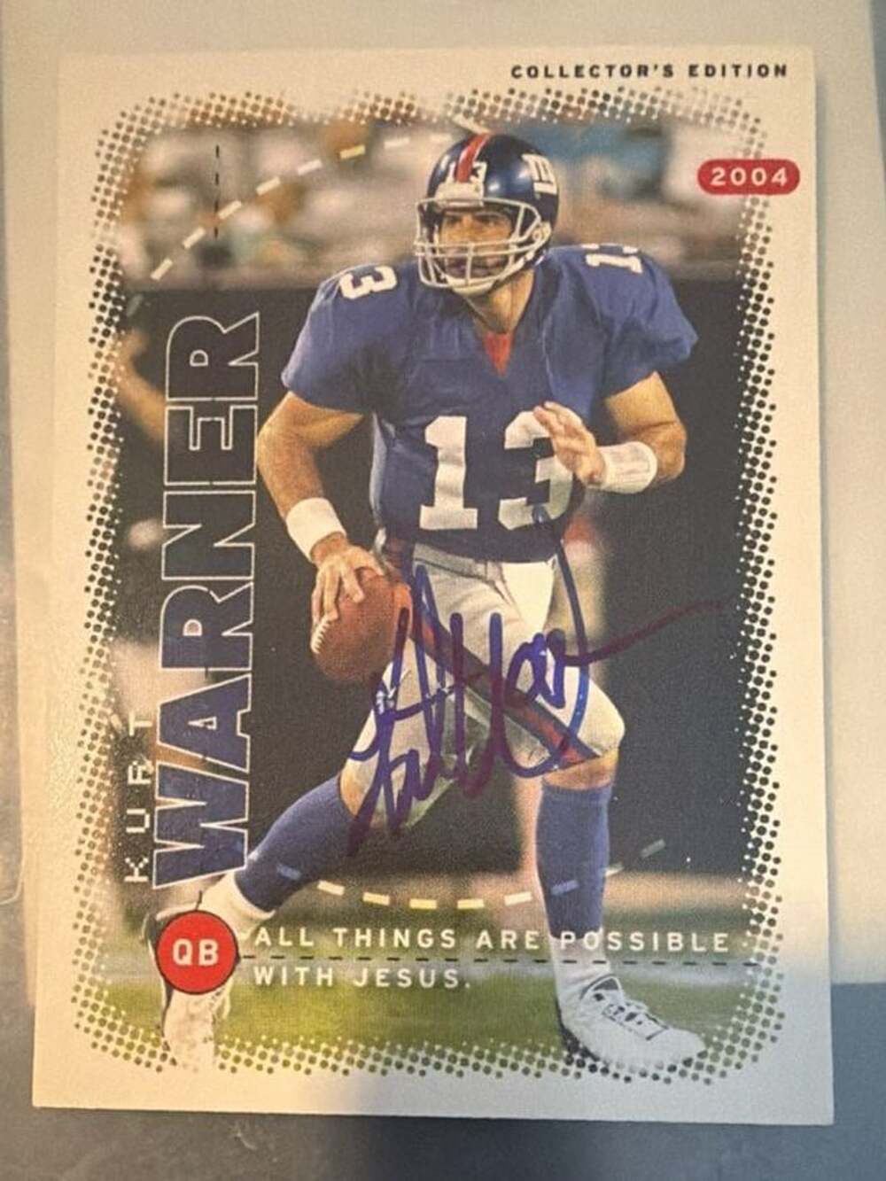 Kurt Warner signed autographed Bible Card Special Edition Hall of Fame 2004